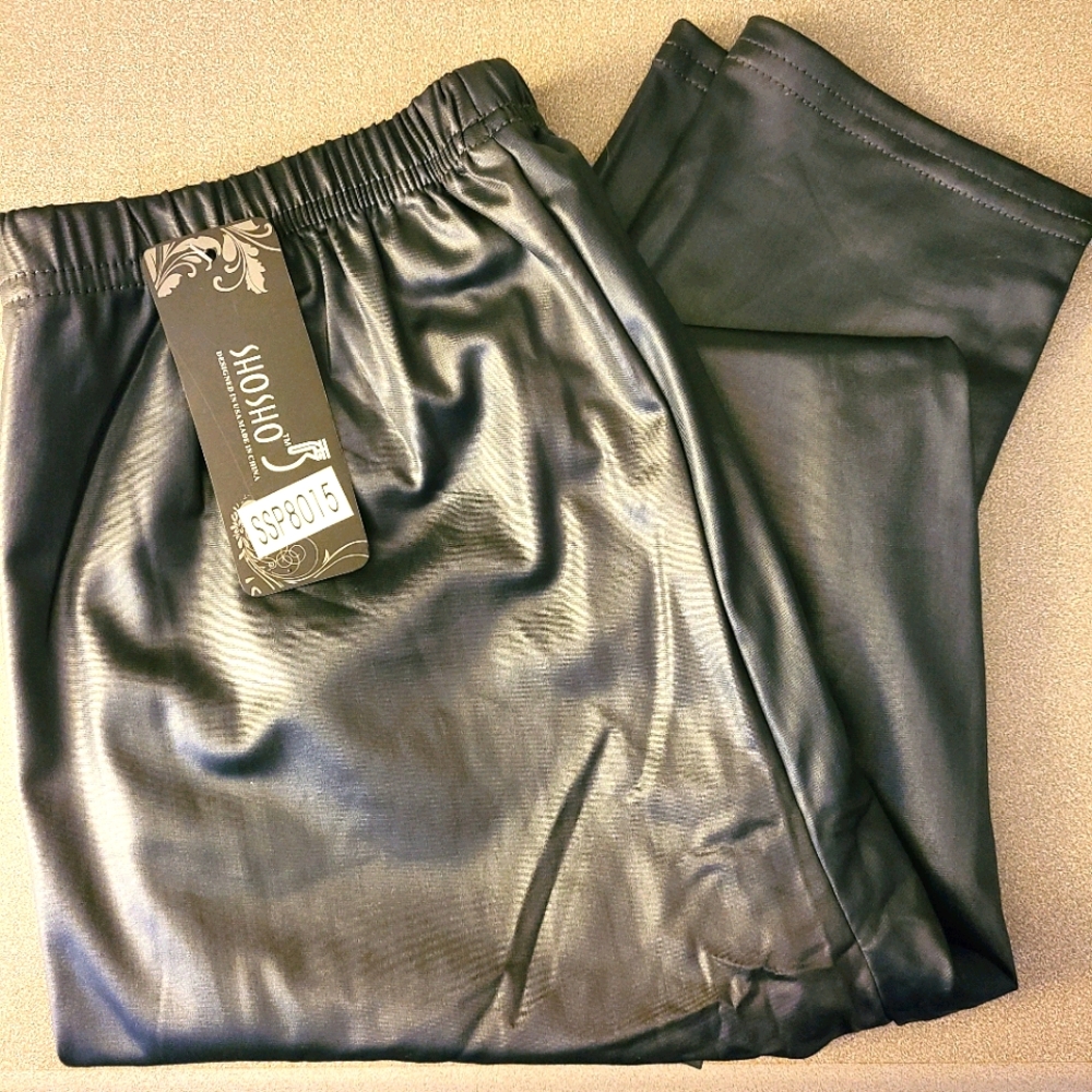 SHOSHO Metallic Gray Faux Leather Legging